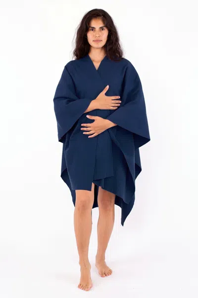 Los Angeles Apparel Rhfr399gd - Heavy Cotton Rib Poncho In Dusk Blue