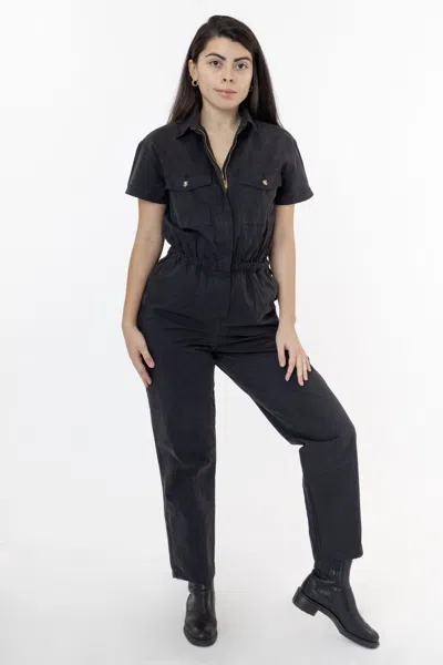 Los Angeles Apparel Rjc3201gd - Short Sleeve Utility Jumpsuit In Black