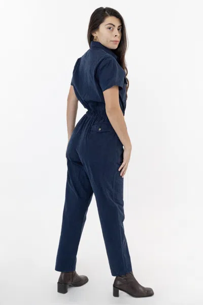 Los Angeles Apparel Rjc3201gd - Short Sleeve Utility Jumpsuit In Navy