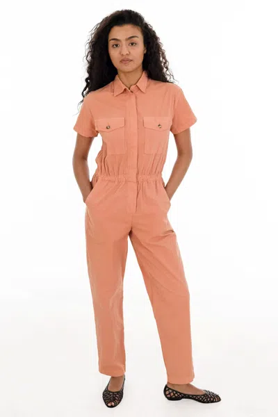 Los Angeles Apparel Rjc3201gd - Short Sleeve Utility Jumpsuit In Terracotta