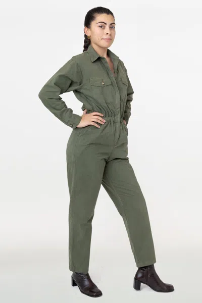 Los Angeles Apparel Rjc3207gd - Cotton Poplin Utility Jumpsuit In Army