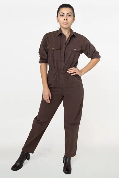 Los Angeles Apparel Rjc3207gd - Cotton Poplin Utility Jumpsuit In Chocolate