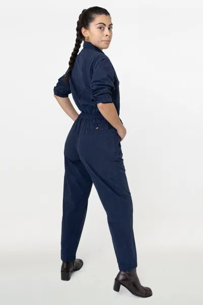 Los Angeles Apparel Rjc3207gd - Cotton Poplin Utility Jumpsuit In Navy