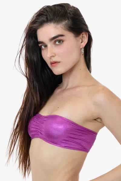 Los Angeles Apparel Rla3007 - Lamé Ruched Tube Bra In Purple