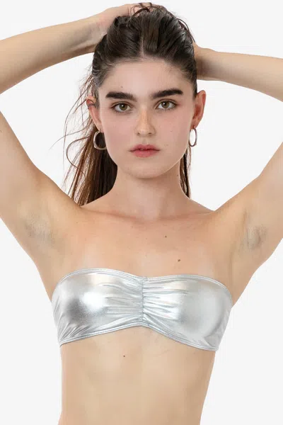 Los Angeles Apparel Rla3007 - Lamé Ruched Tube Bra In Silver