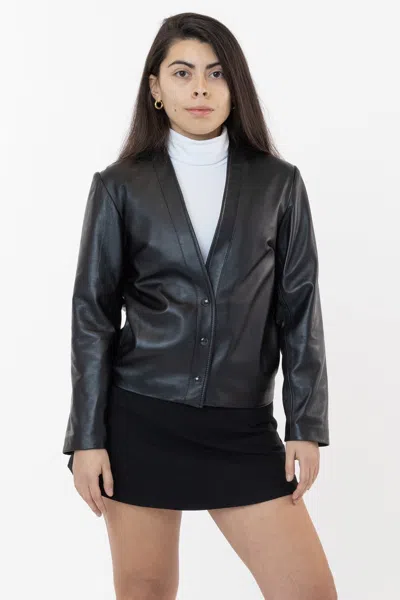 Los Angeles Apparel Rlh3000 - Leather Collarless Blazer In Black