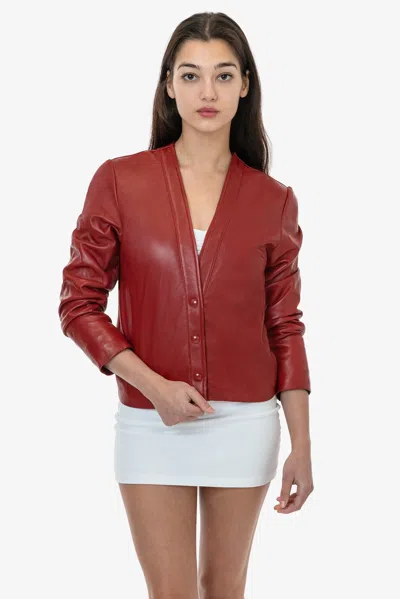 Los Angeles Apparel Rlh3000 - Leather Collarless Blazer In Red