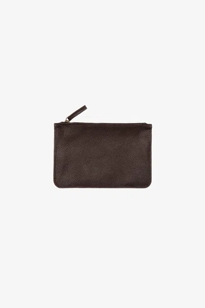 Los Angeles Apparel Rlh3411 - Small Leather Zip Pouch In Espresso