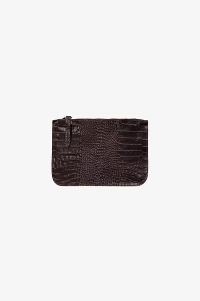 Los Angeles Apparel Rlh3411 - Small Leather Zip Pouch In Espresso Crocodile