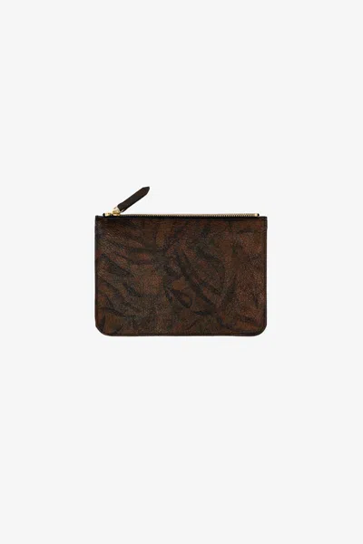Los Angeles Apparel Rlh3411 - Small Leather Zip Pouch In Jungle