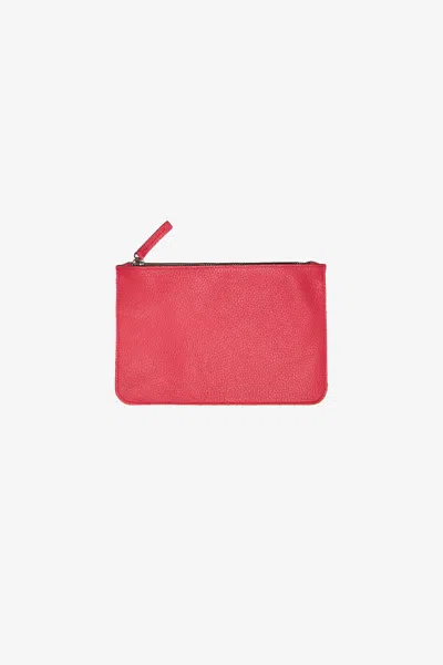 Los Angeles Apparel Rlh3411 - Small Leather Zip Pouch In Strawberry