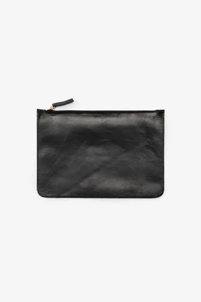 Los Angeles Apparel Rlh3412 - Medium Leather Zip Pouch In Black