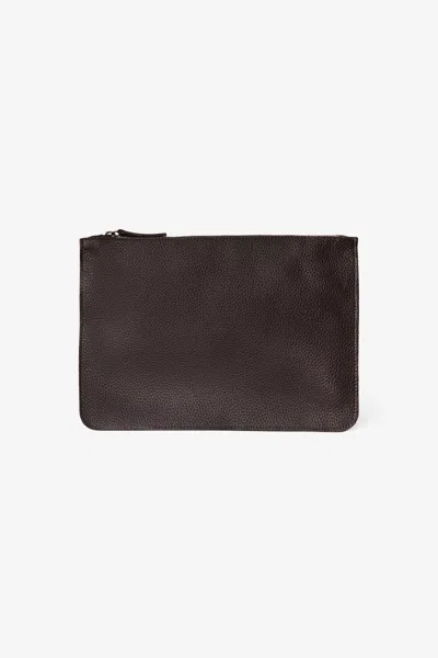 Los Angeles Apparel Rlh3412 - Medium Leather Zip Pouch In Espresso