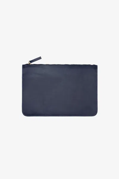 Los Angeles Apparel Rlh3412 - Medium Leather Zip Pouch In Navy