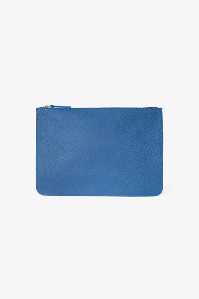 Los Angeles Apparel Rlh3412 - Medium Leather Zip Pouch In Royal