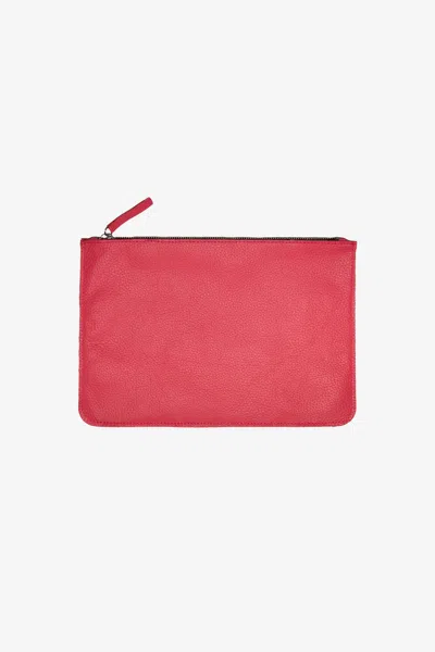 Los Angeles Apparel Rlh3412 - Medium Leather Zip Pouch In Strawberry