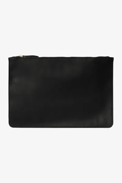 Los Angeles Apparel Rlh3413 - Large Leather Zip Pouch In Black