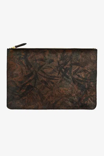 Los Angeles Apparel Rlh3413 - Large Leather Zip Pouch In Jungle