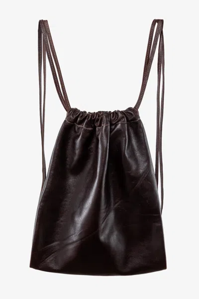 Los Angeles Apparel Rlh3414 - Unisex Leather Drawstring Backpack In Bark