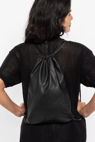 Los Angeles Apparel Rlh3414 - Unisex Leather Drawstring Backpack In Black