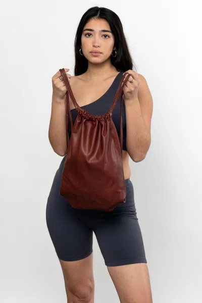 Los Angeles Apparel Rlh3414 - Unisex Leather Drawstring Backpack In Mustang
