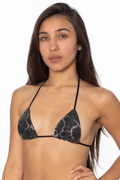 Los Angeles Apparel Rlh3436 - Leather Nylon String Bikini Top In Black