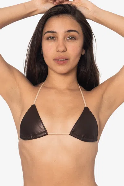 Los Angeles Apparel Rlh3436 - Leather Nylon String Bikini Top In Brown