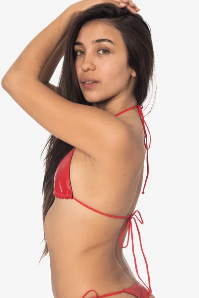 Los Angeles Apparel Rlh3436 - Leather Nylon String Bikini Top In Red