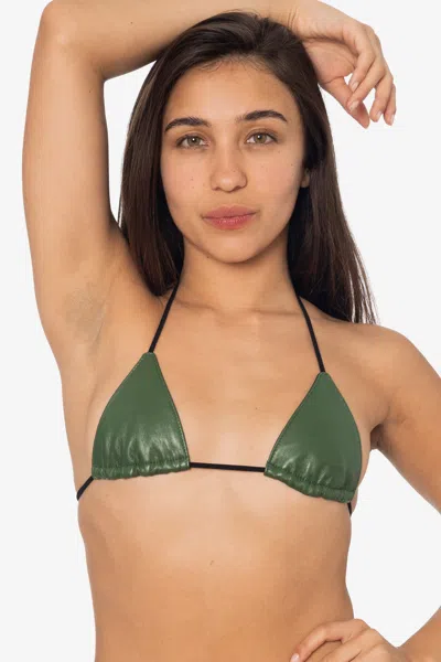 Los Angeles Apparel Rlh3436 - Leather Nylon String Bikini Top In Green