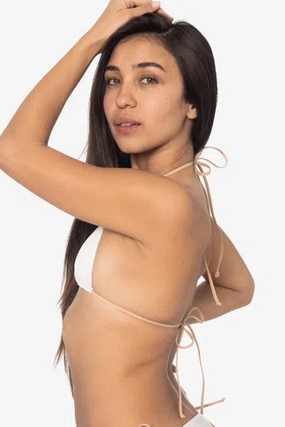 Los Angeles Apparel Rlh3436 - Leather Nylon String Bikini Top In White