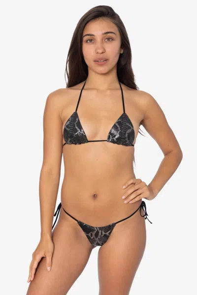 Los Angeles Apparel Rlh3437 - Leather Thong Nylon String Bikini Bottom In Black