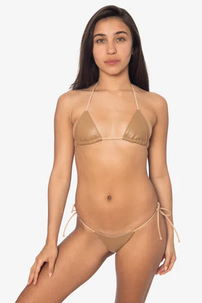 Los Angeles Apparel Rlh3437 - Leather Thong Nylon String Bikini Bottom In Neutral
