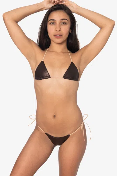 Los Angeles Apparel Rlh3437 - Leather Thong Nylon String Bikini Bottom In Brown