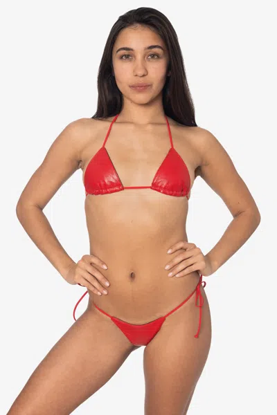 Los Angeles Apparel Rlh3437 - Leather Thong Nylon String Bikini Bottom In Crimson