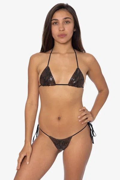 Los Angeles Apparel Rlh3437 - Leather Thong Nylon String Bikini Bottom In Black