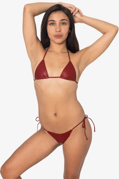 Los Angeles Apparel Rlh3437 - Leather Thong Nylon String Bikini Bottom In Brown