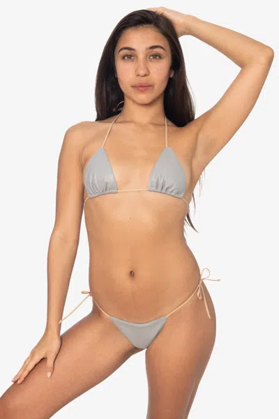Los Angeles Apparel Rlh3437 - Leather Thong Nylon String Bikini Bottom In Gray