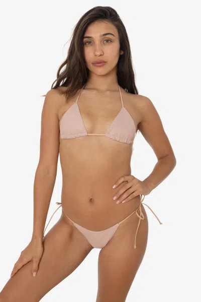 Los Angeles Apparel Rlh3437 - Leather Thong Nylon String Bikini Bottom In Brown
