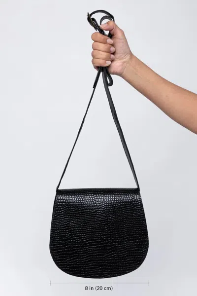 Los Angeles Apparel Rlh3453 - Classic Leather Saddle Bag In Black Crocodile