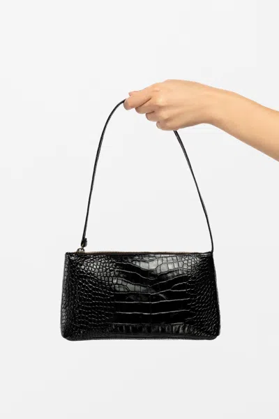 Los Angeles Apparel Rlh3468 - Leather Zip Pochette In Black Crocodile