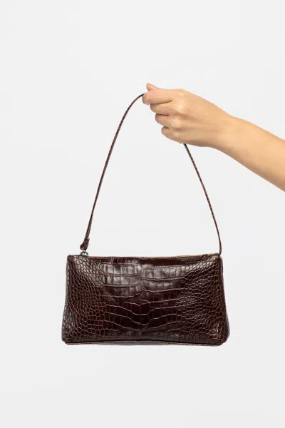 Los Angeles Apparel Rlh3468 - Leather Zip Pochette In Espresso Crocodile