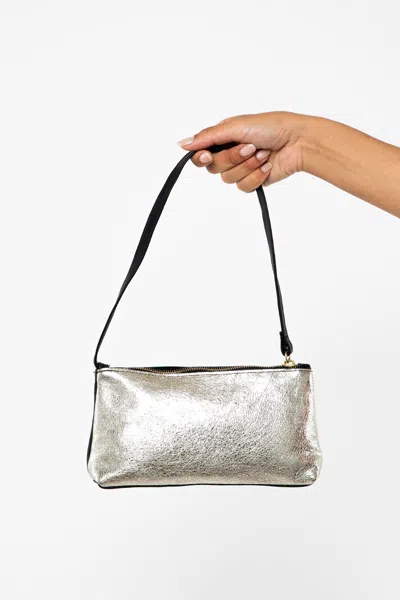Los Angeles Apparel Rlh3490 - Embellished Leather Zip Pochette In Light Gold/black