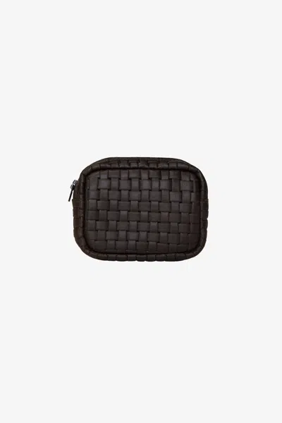Los Angeles Apparel Rlh3495 - Small Leather Utility Pouch In Woven Espresso