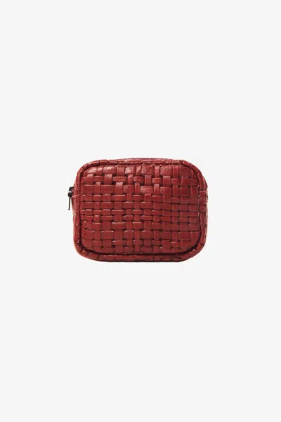 Los Angeles Apparel Rlh3495 - Small Leather Utility Pouch In Woven Oxblood