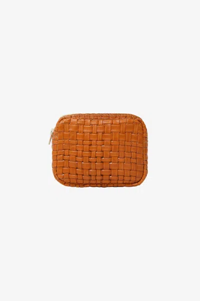 Los Angeles Apparel Rlh3495 - Small Leather Utility Pouch In Woven Whiskey
