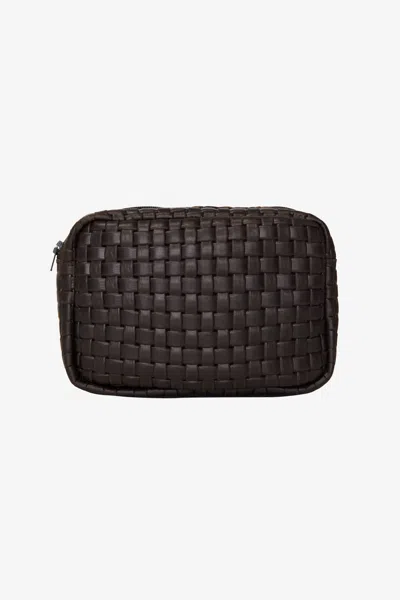 Los Angeles Apparel Rlh3497 - Medium Leather Utility Pouch In Woven Espresso