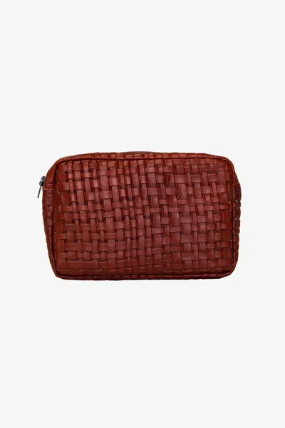 Los Angeles Apparel Rlh3497 - Medium Leather Utility Pouch In Woven Oxblood
