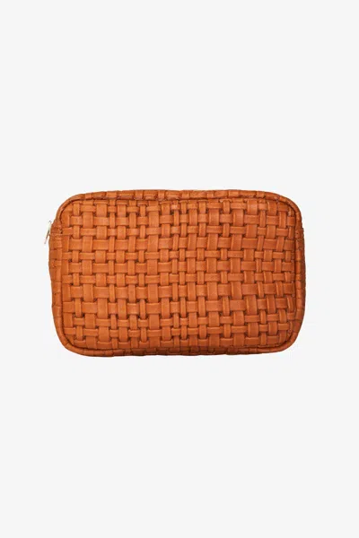 Los Angeles Apparel Rlh3497 - Medium Leather Utility Pouch In Woven Whiskey