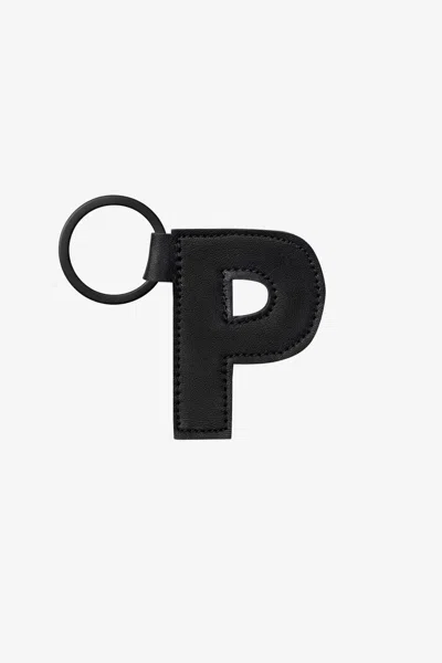 Los Angeles Apparel Rlh520 - Leather Alphabet Keychain In Black