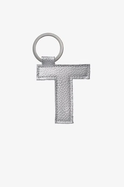 Los Angeles Apparel Rlh520 - Leather Alphabet Keychain In T Silver Foil